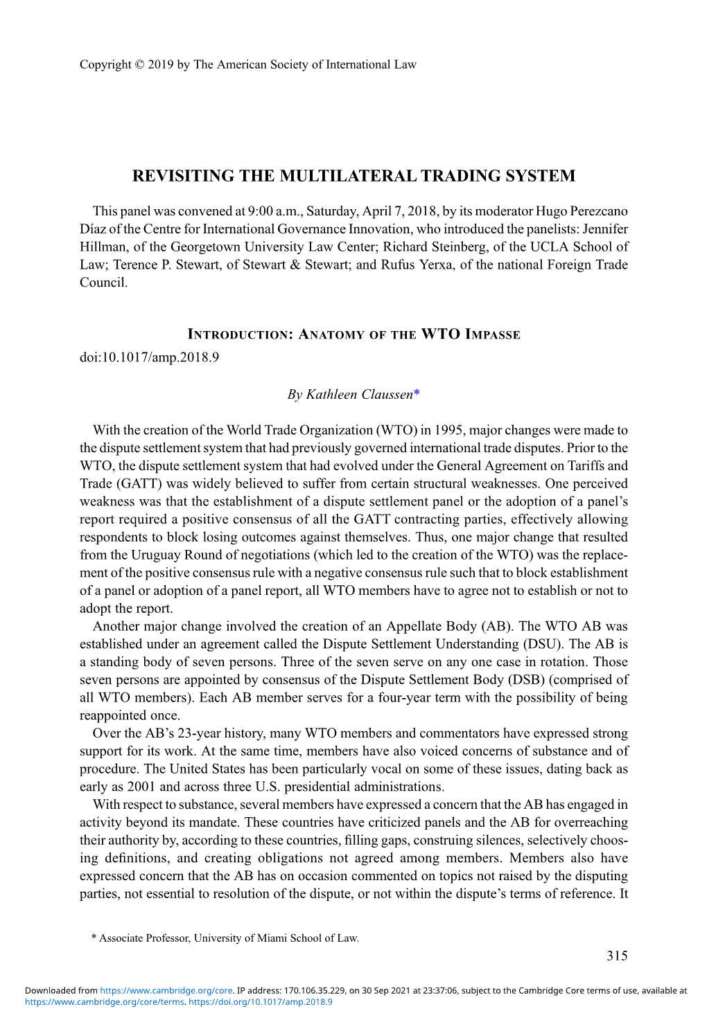 Revisiting the Multilateral Trading System