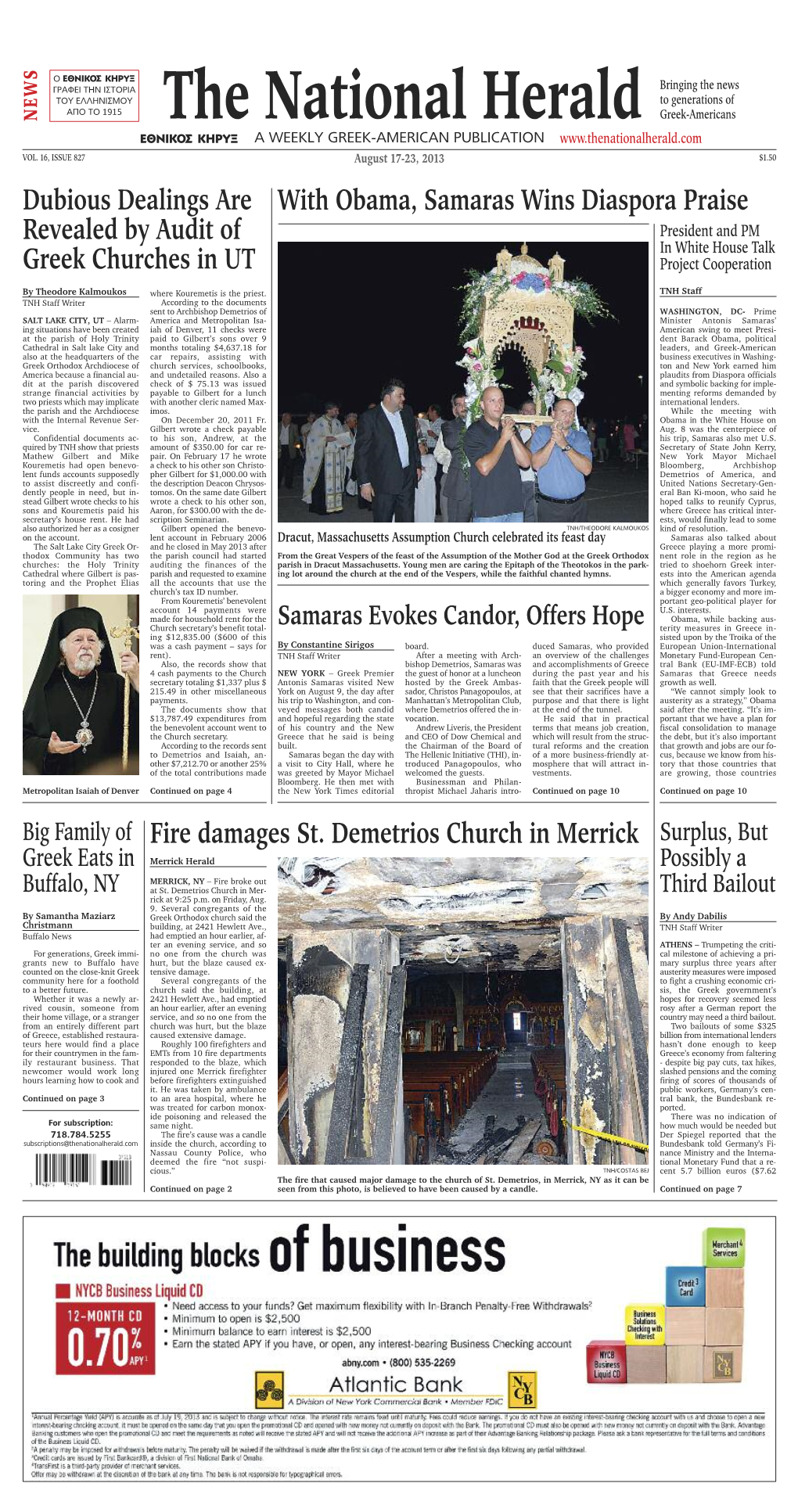 Fire Damages St. Demetrios Church in Merrick Dubious Dealings Are