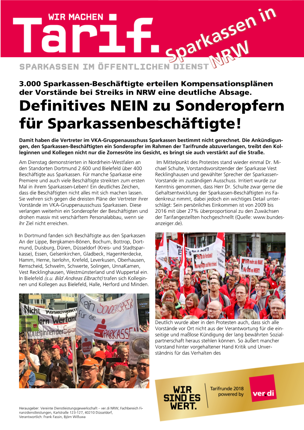 Definitives NEIN Zu Sonderopfern Für Sparkassenbeschäftigte!