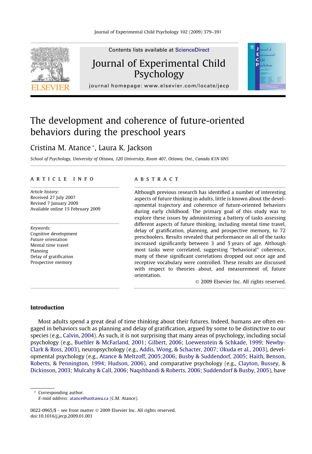 The Development and Coherence of Future-Oriented Behaviors During the Preschool Years