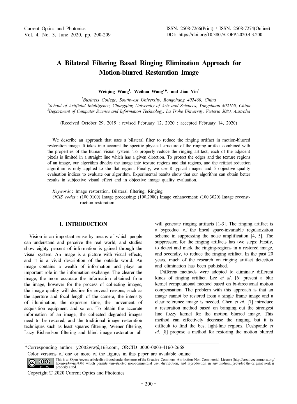 A Bilateral Filtering Based Ringing Elimination Approach for Motion-Blurred Restoration Image