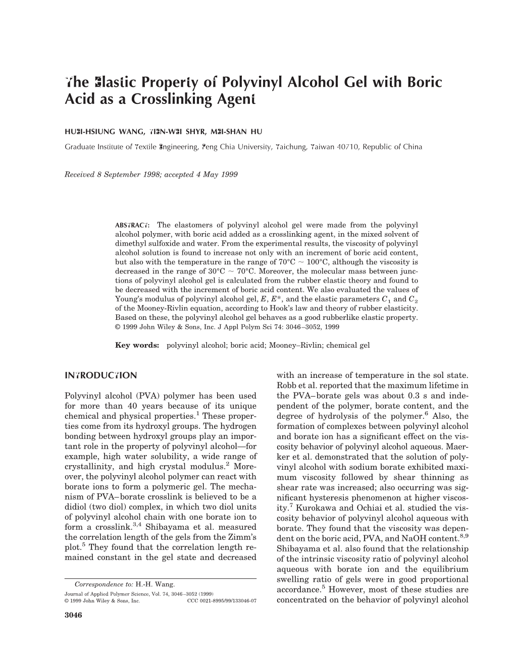 Elastic Property of Polyvinyl Alcohol Gel with Boric Acid As a Crosslinking Agent