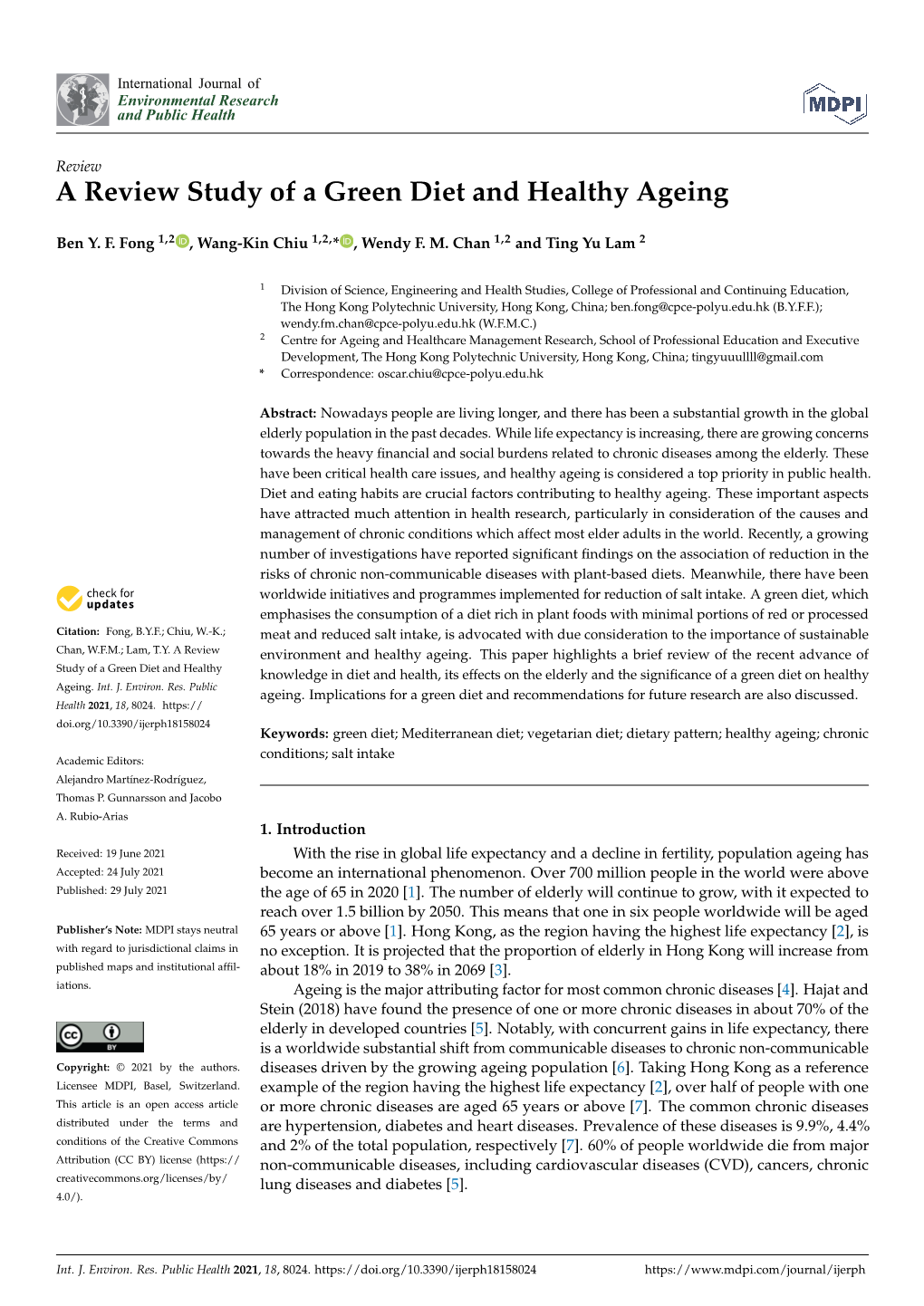 A Review Study of a Green Diet and Healthy Ageing