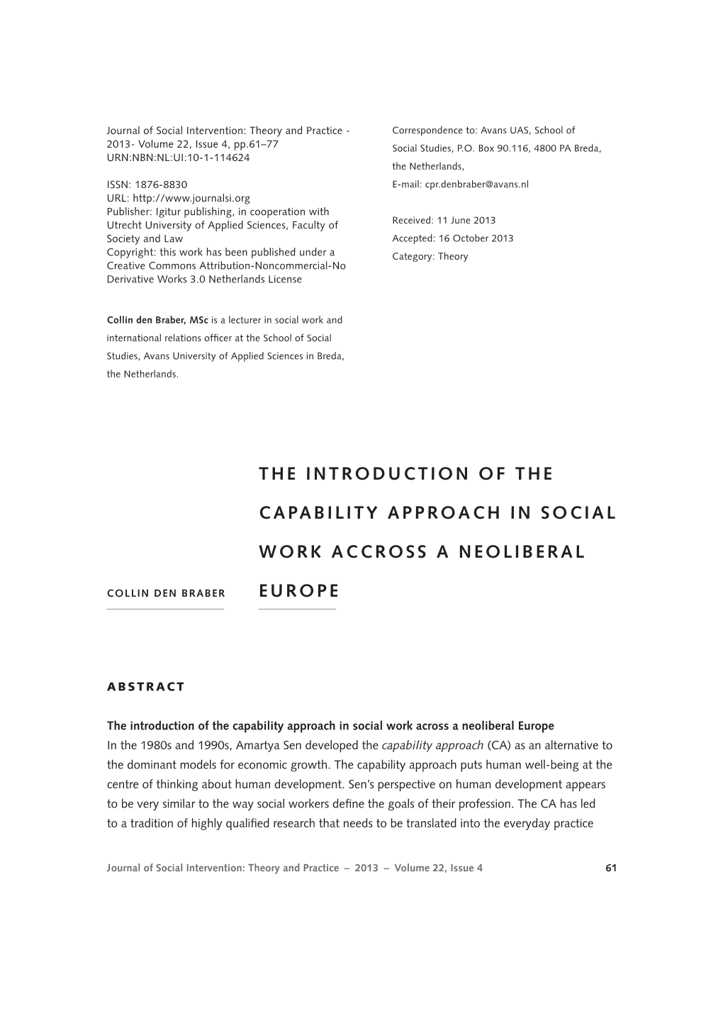 The Introduction of the Capability Approach in Social