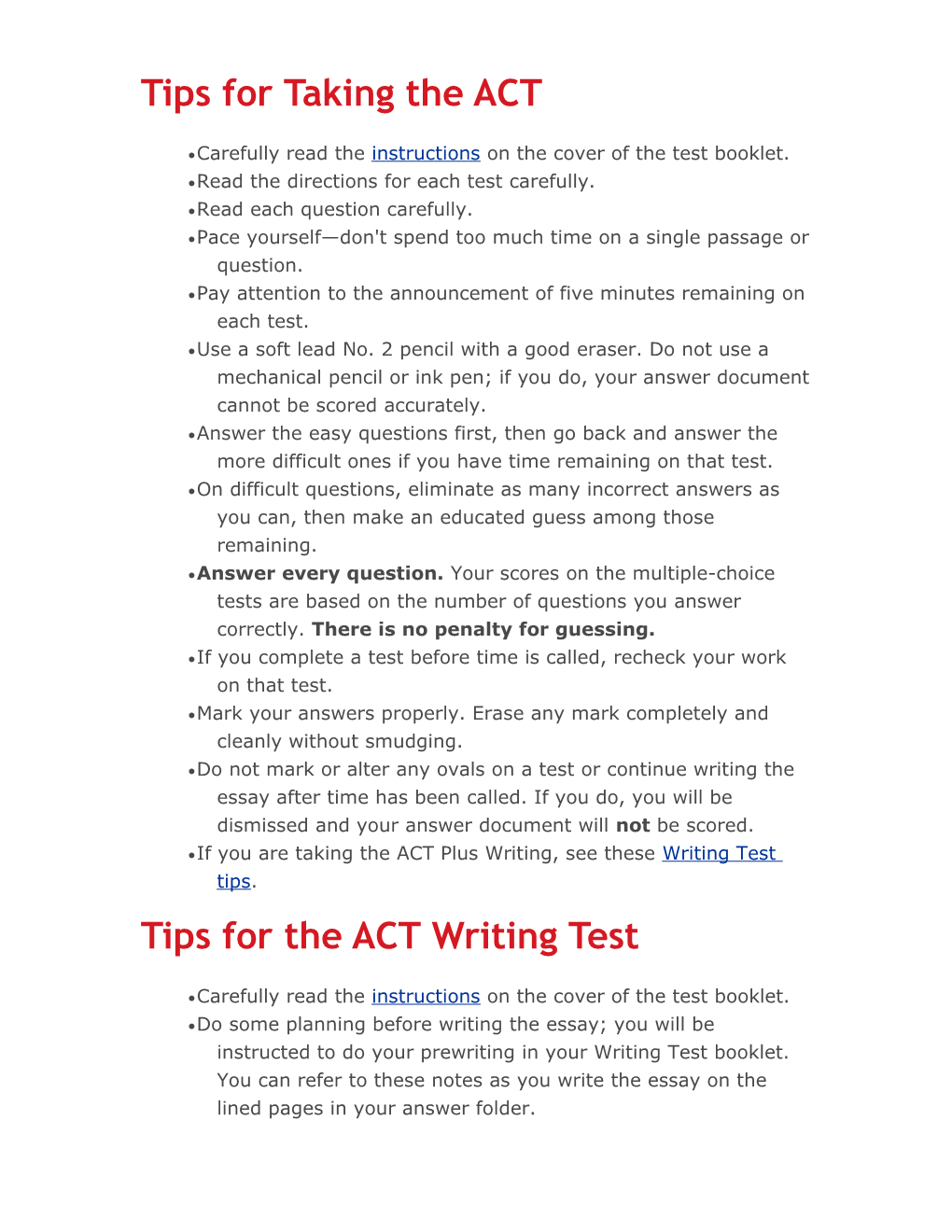 Tips for Taking the ACT