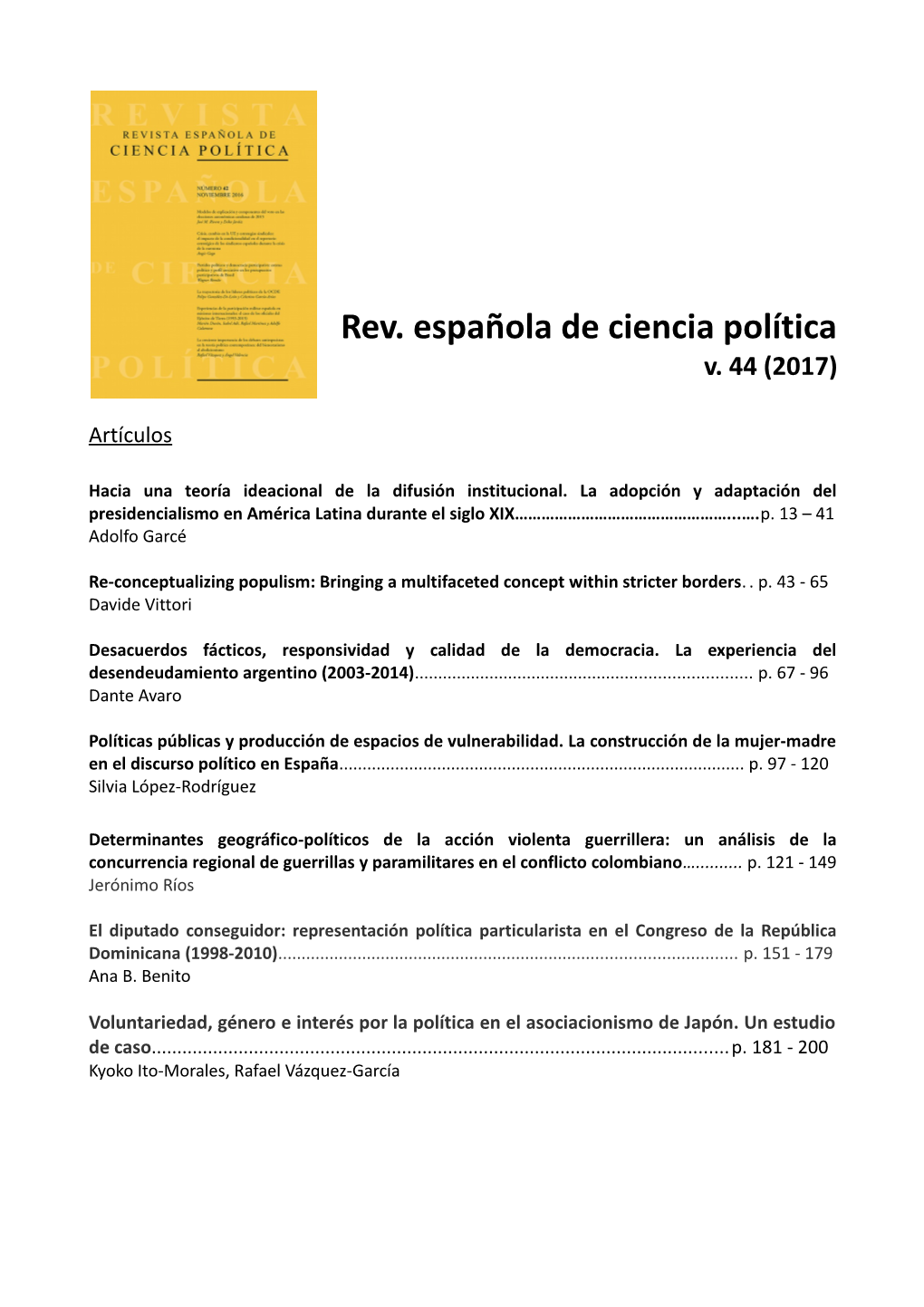 Rev. Española De Ciencia Política V