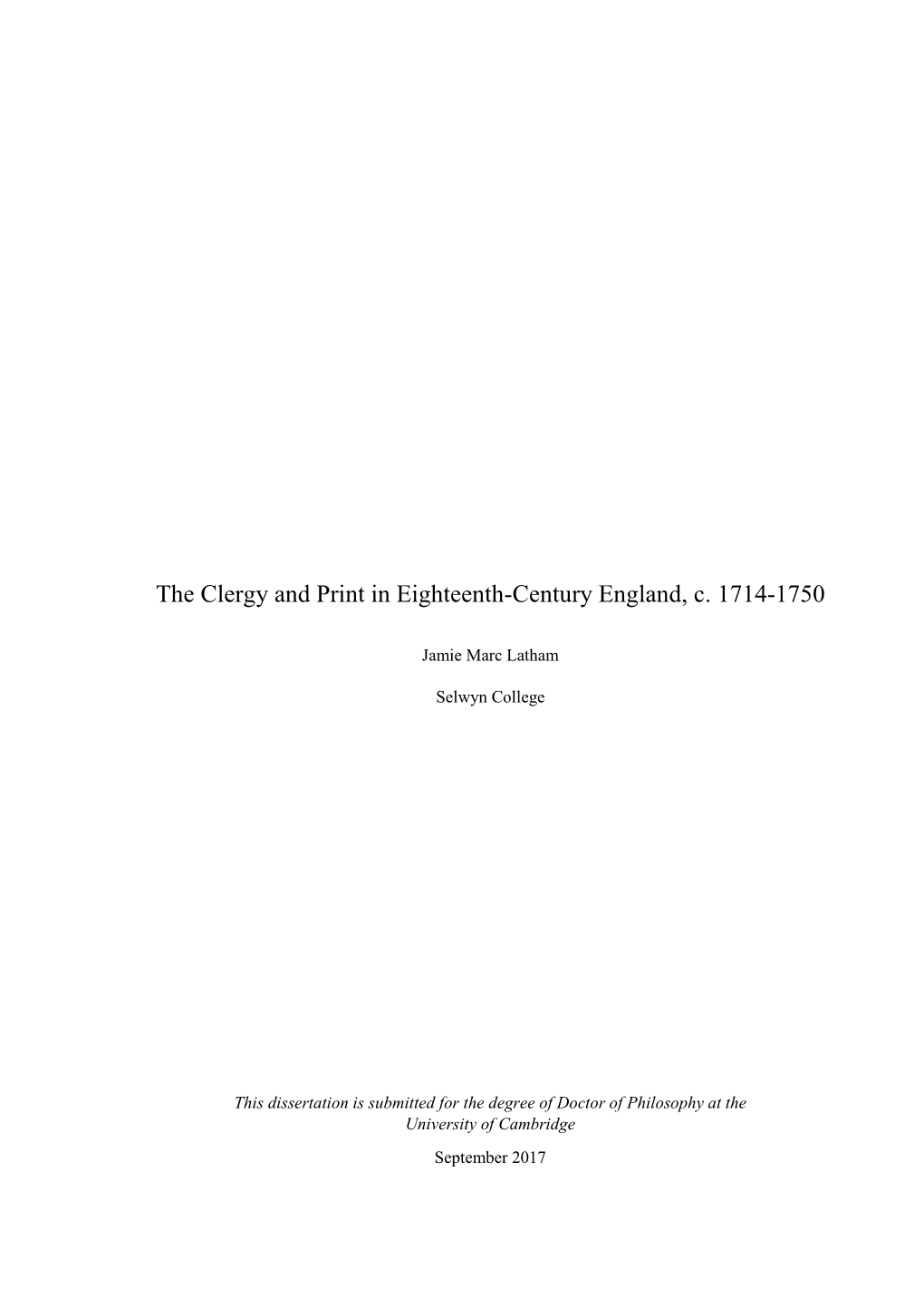 The Clergy and Print in Eighteenth-Century England, C