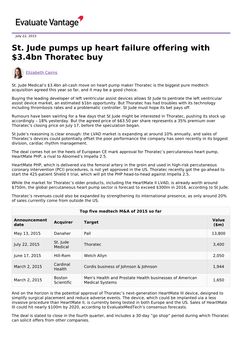 St. Jude Pumps up Heart Failure Offering with $3.4Bn Thoratec Buy