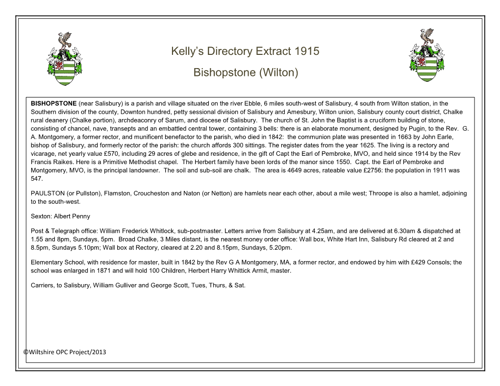 Kelly's Directory Extract 1915 Bishopstone (Wilton)