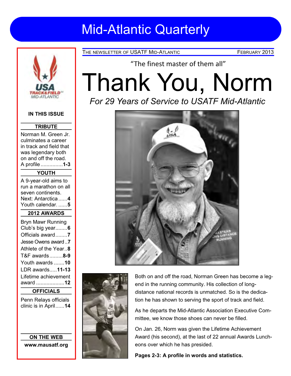 Thank You, Norm for 29 Years of Service to USATF Mid-Atlantic