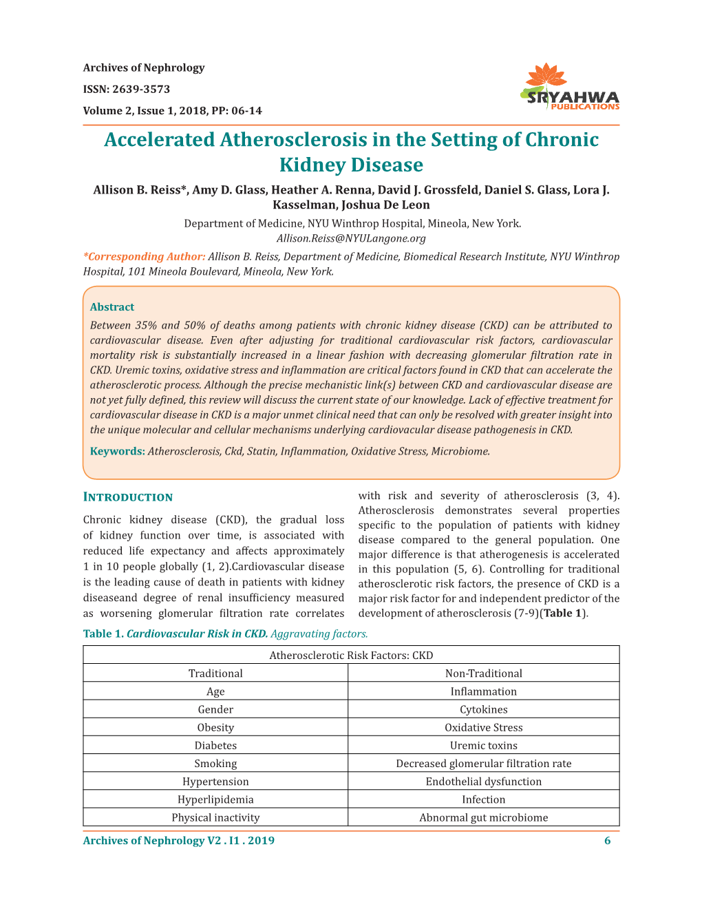 Accelerated Atherosclerosis in the Setting of Chronic Kidney Disease Allison B