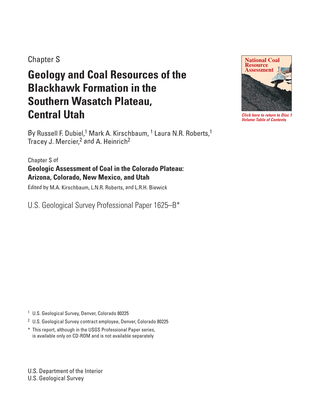 Geology and Coal Resources of the Blackhawk Formation in the Southern Wasatch Plateau, Central Utah