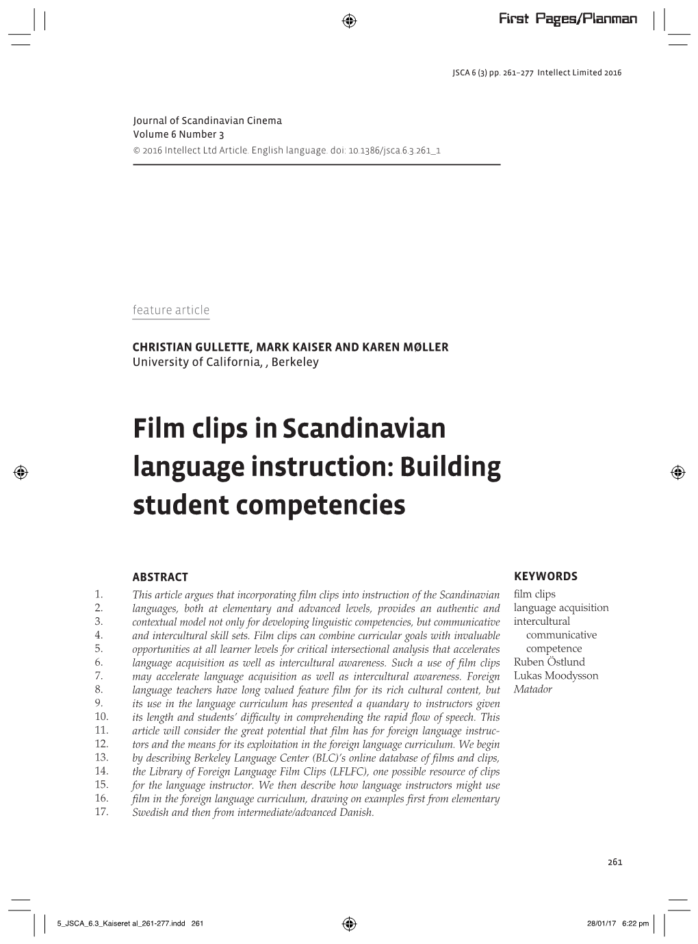 Film Clips in Scandinavian Language Instruction: Building Student Competencies