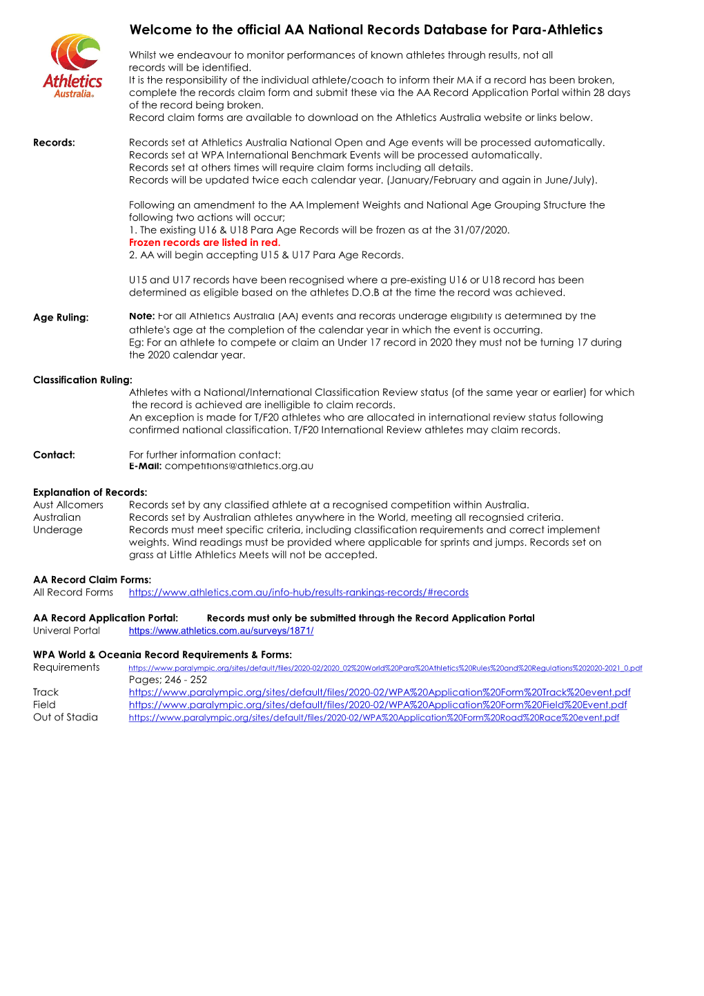 Records Database for Para-Athletics