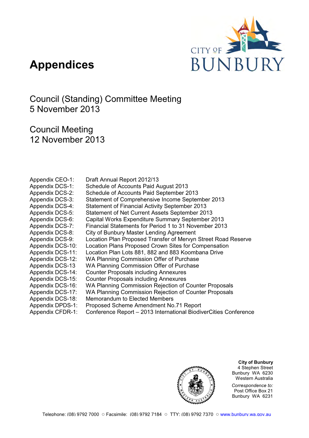 05 & 12 November 2013 Appendices