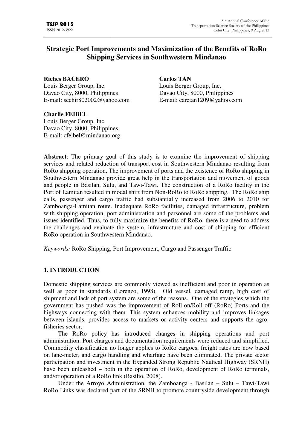 Strategic Port Improvements and Maximization of the Benefits of Roro Shipping Services in Southwestern Mindanao