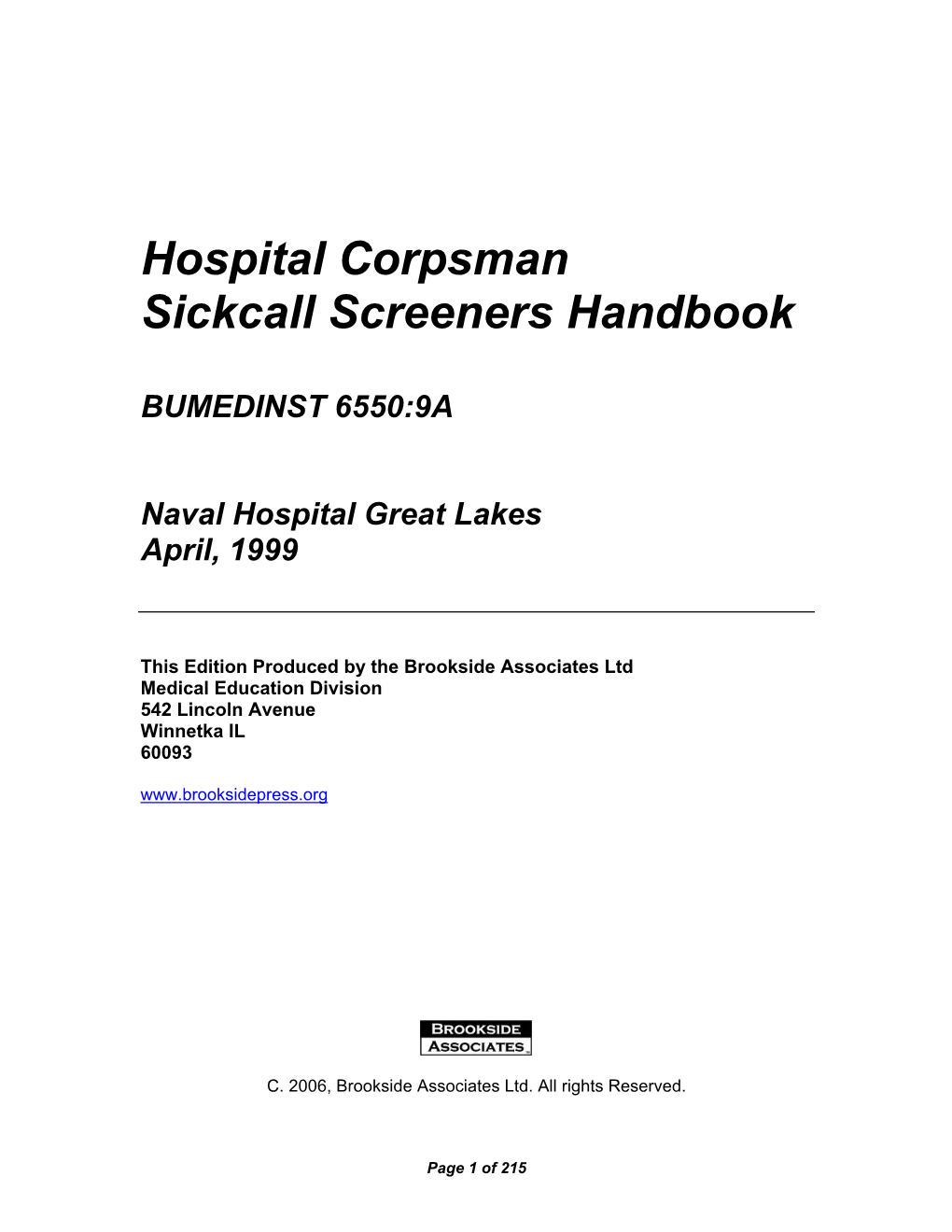 Hospital Corpsman Sickcall Screeners Handbook