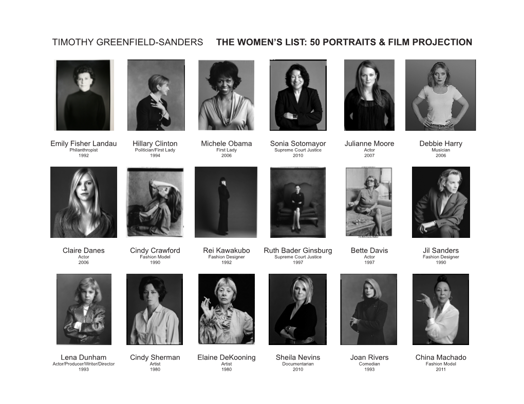 Timothy Greenfield-Sanders the Women's List: 50 Portraits