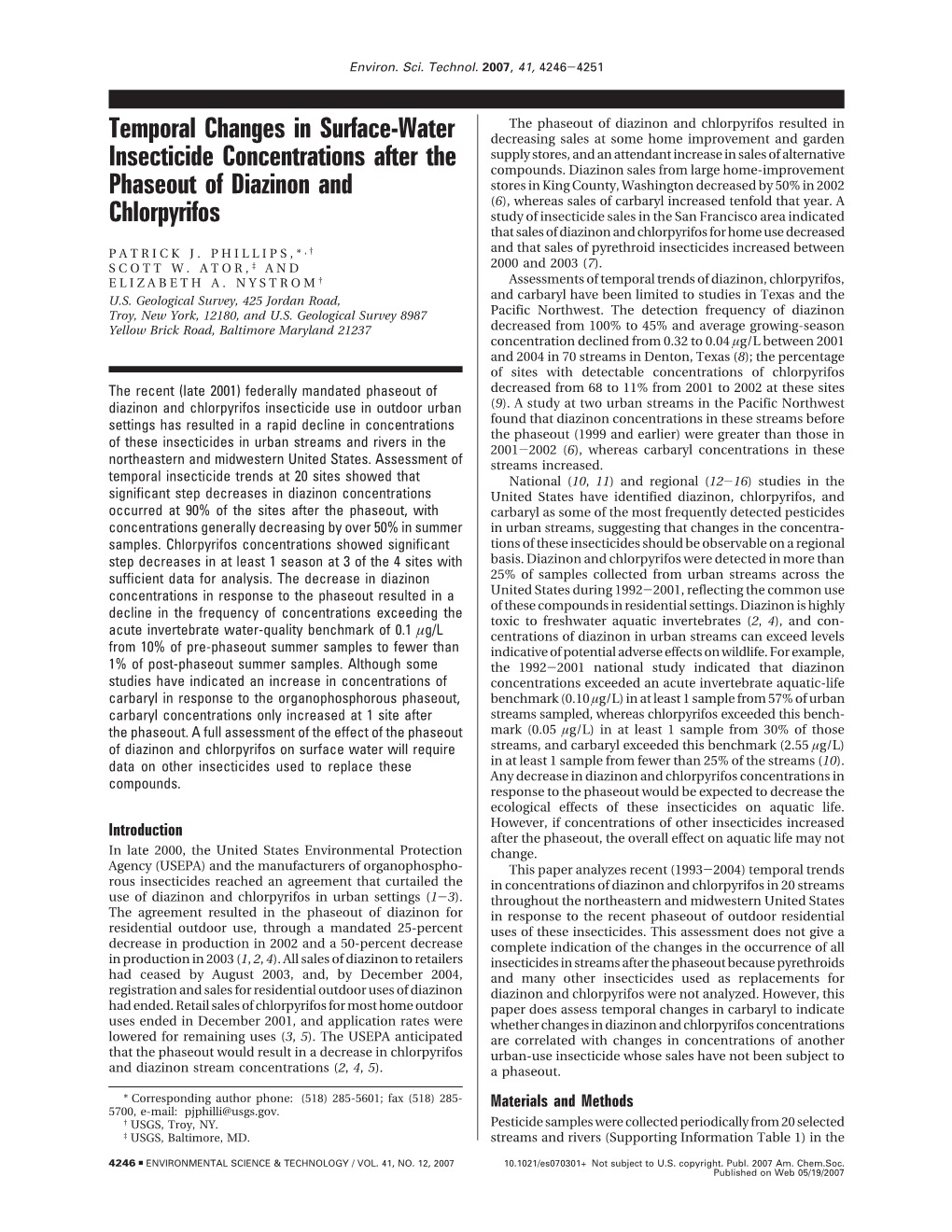 Temporal Changes in Surface-Water Insecticide Concentrations After The