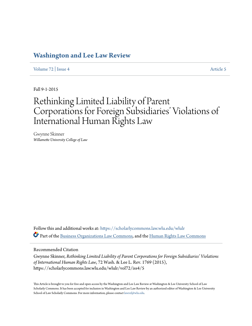 Rethinking Limited Liability of Parent Corporations for Foreign