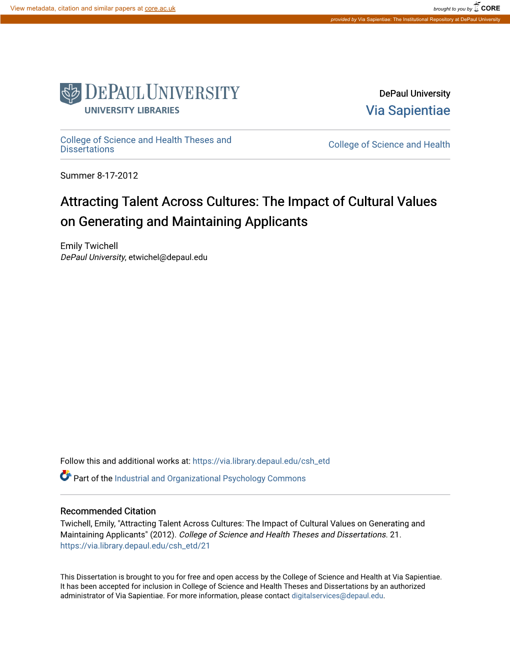 The Impact of Cultural Values on Generating and Maintaining Applicants