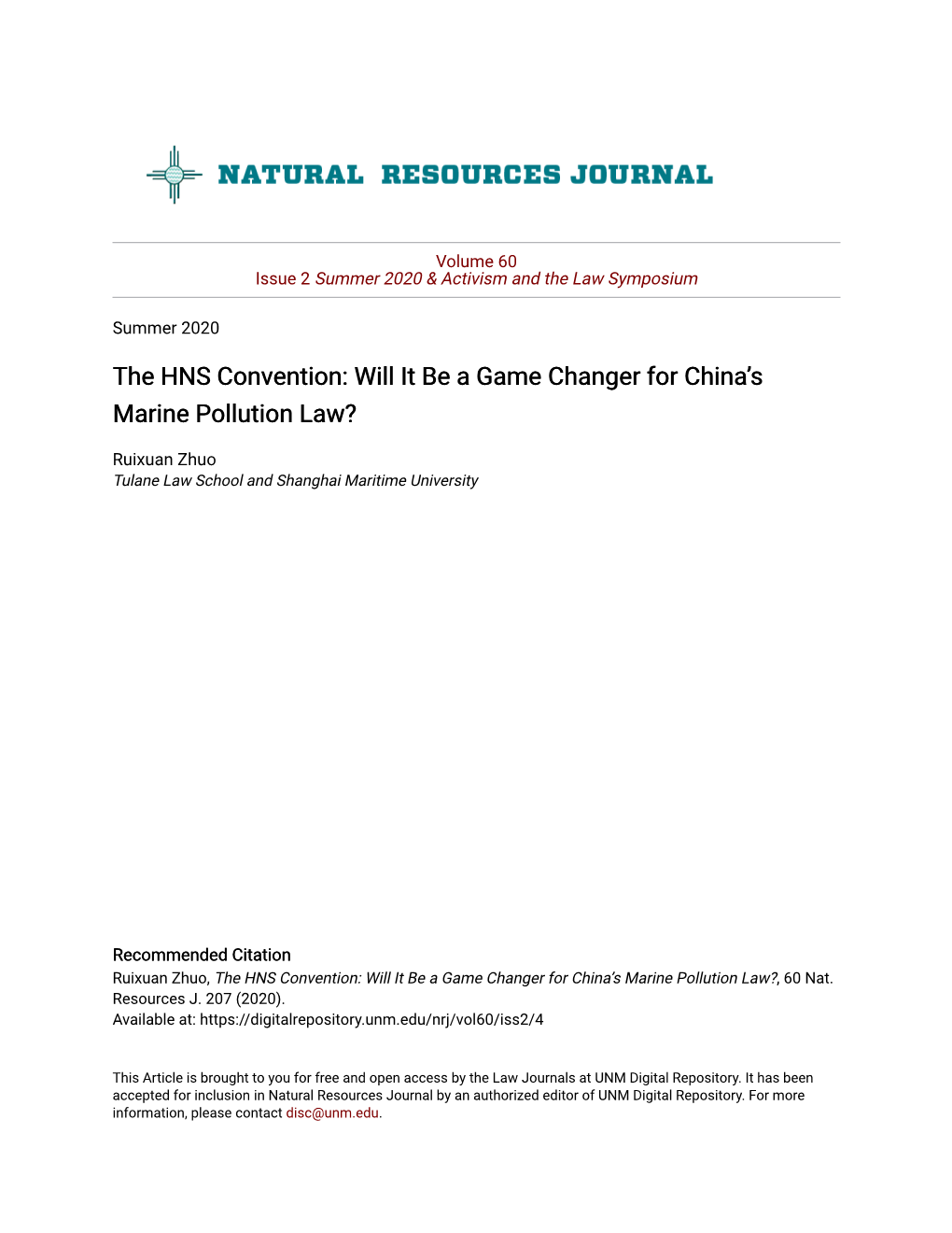 The HNS Convention: Will It Be a Game Changer for China’S Marine Pollution Law?