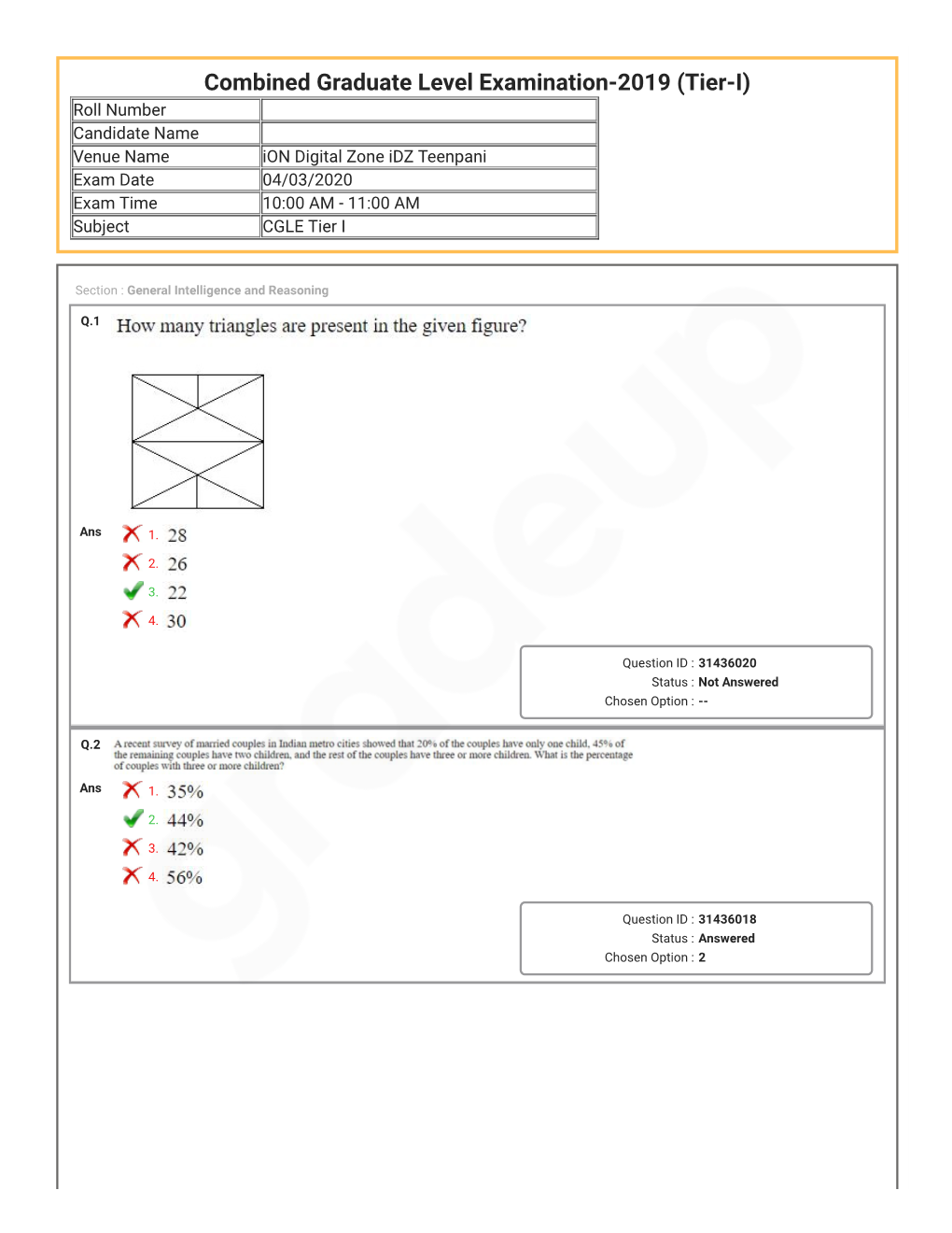 Combined Graduate Level Examination-2019 (Tier-I)