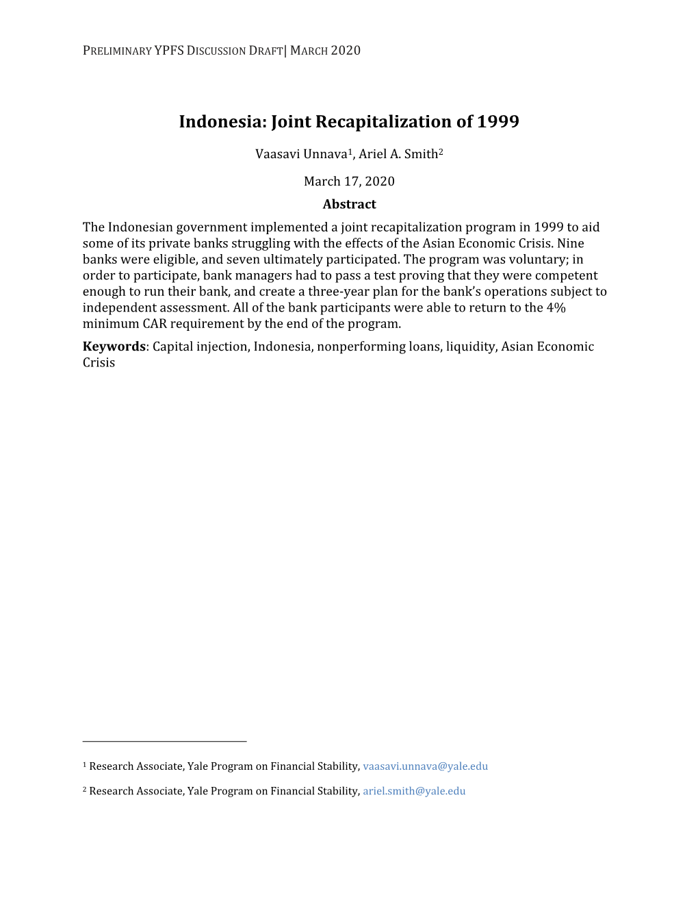 Indonesia: Joint Recapitalization of 1999