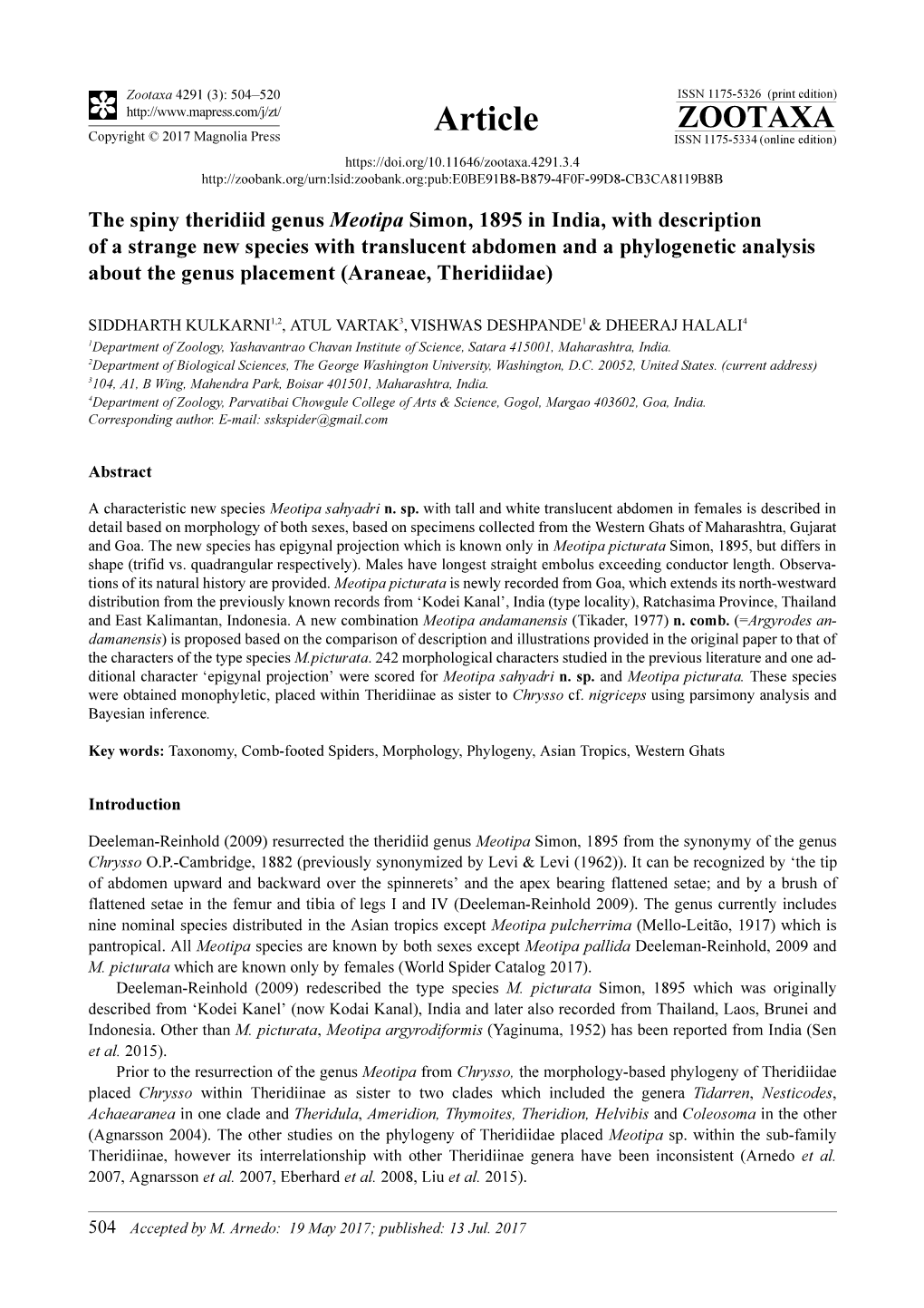 The Spiny Theridiid Genus Meotipa Simon, 1895 in India, With