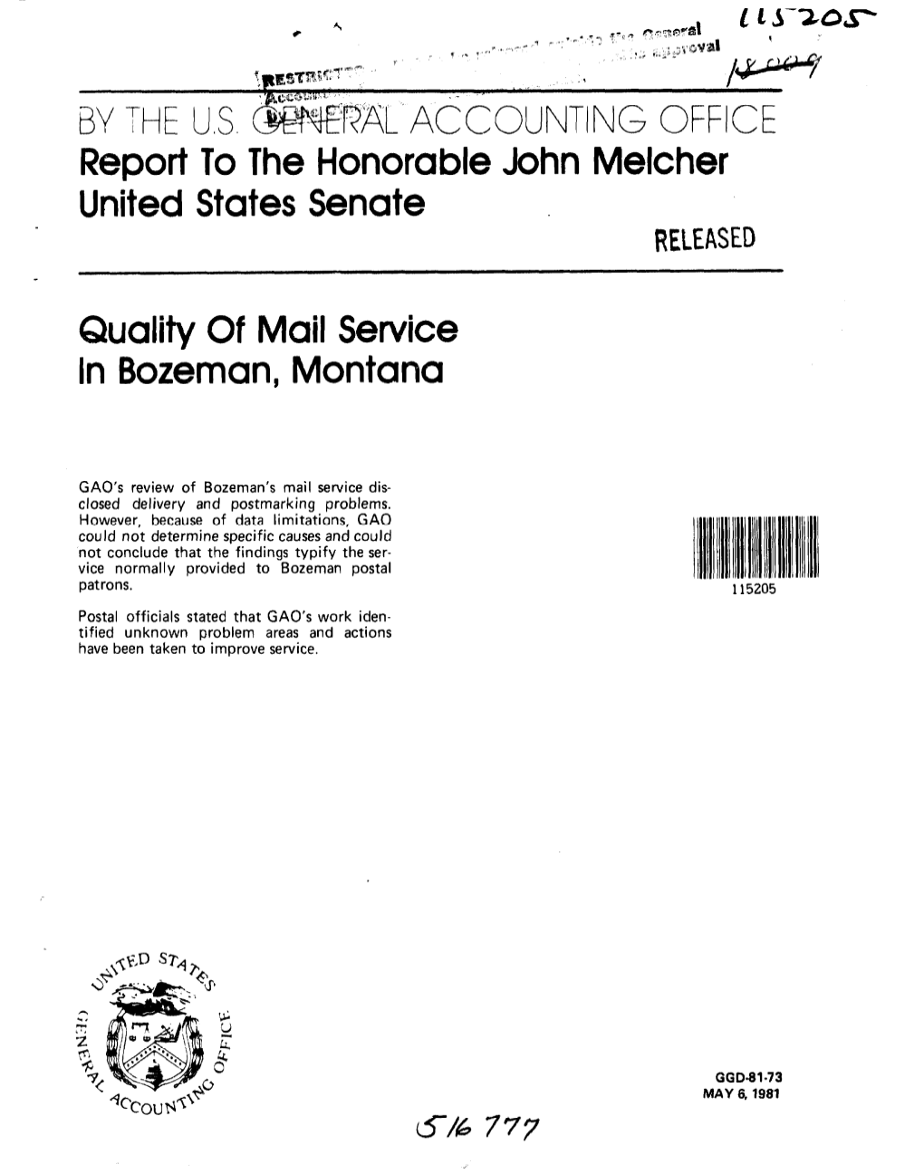 GGD-81-73 Quality of Mail Service in Bozeman, Montana