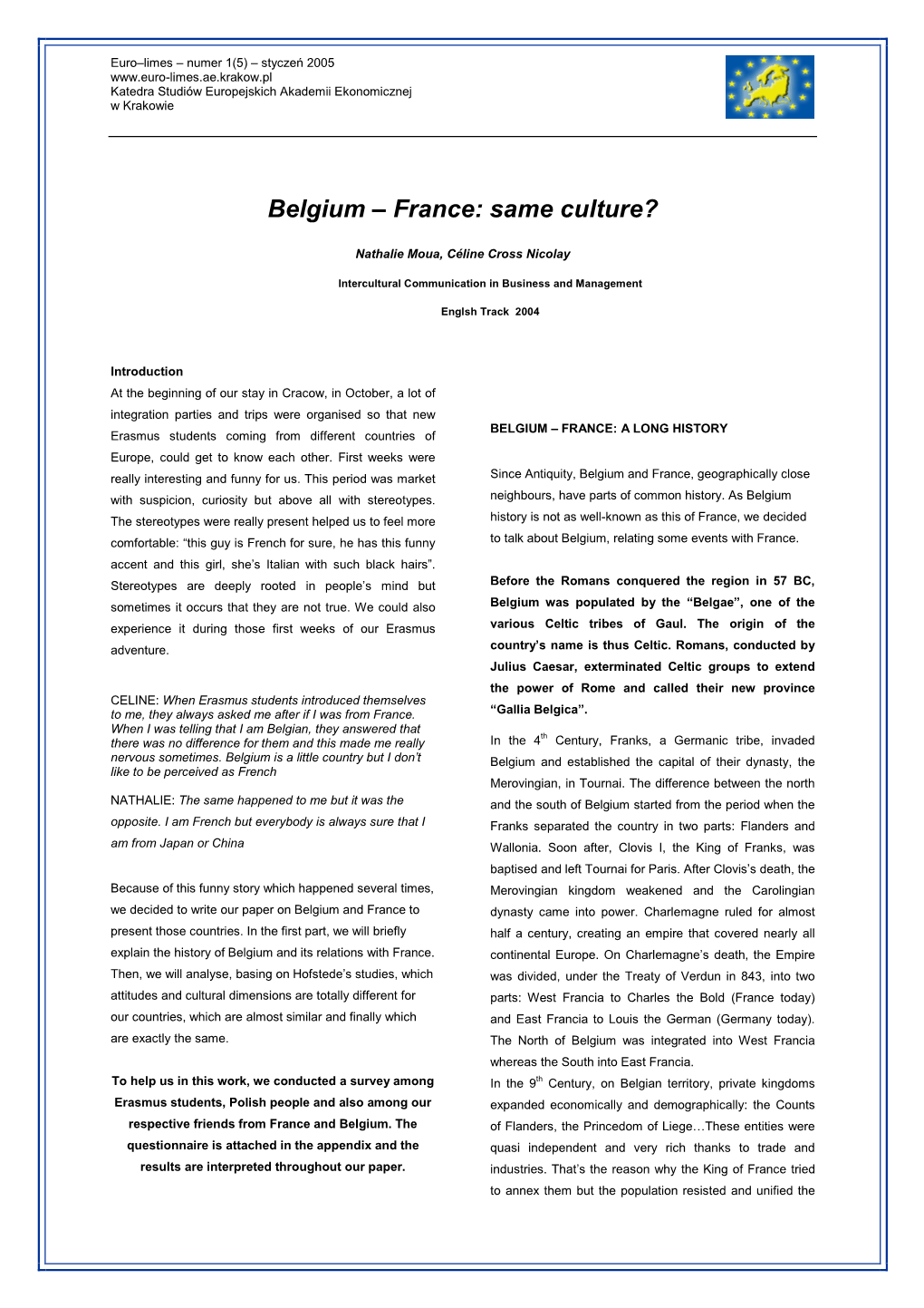 Belgium – France: Same Culture?