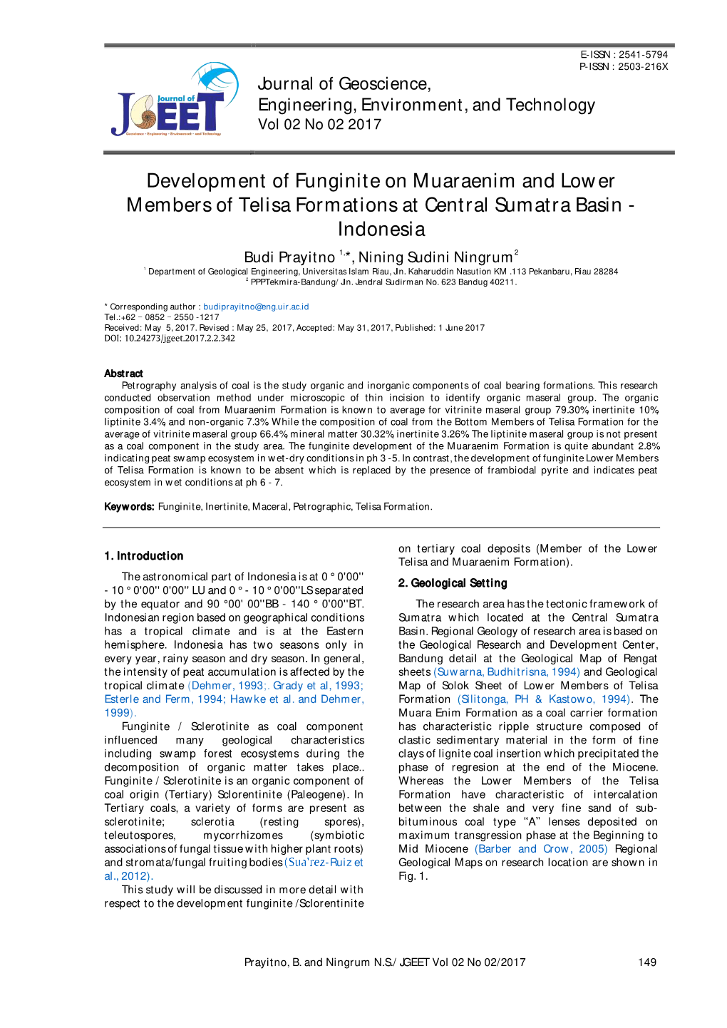 Development of Funginite on Muaraenim and Lower Members Of