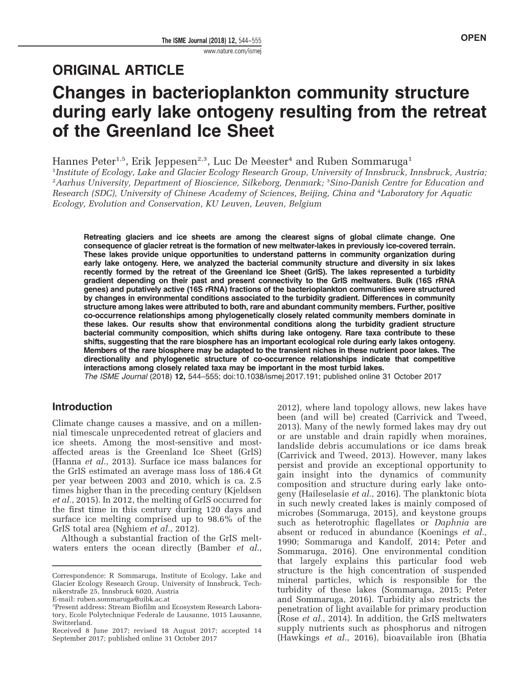 Changes in Bacterioplankton Community Structure During Early Lake Ontogeny Resulting from the Retreat of the Greenland Ice Sheet