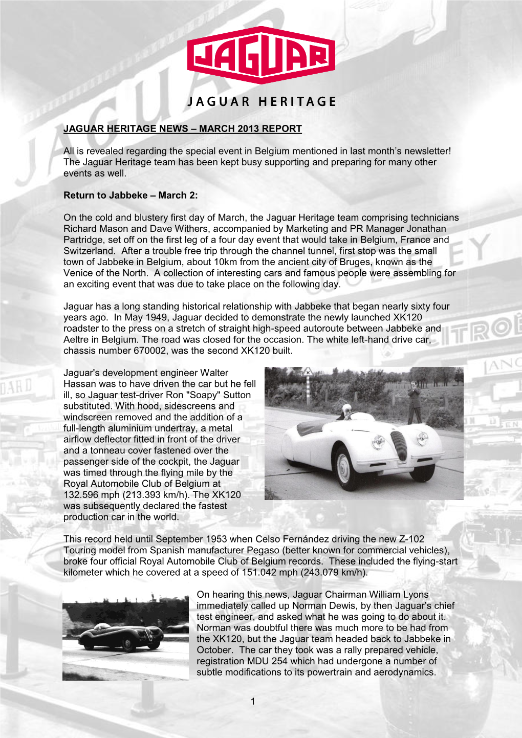 JAGUAR HERITAGE NEWS – February 2013 Report