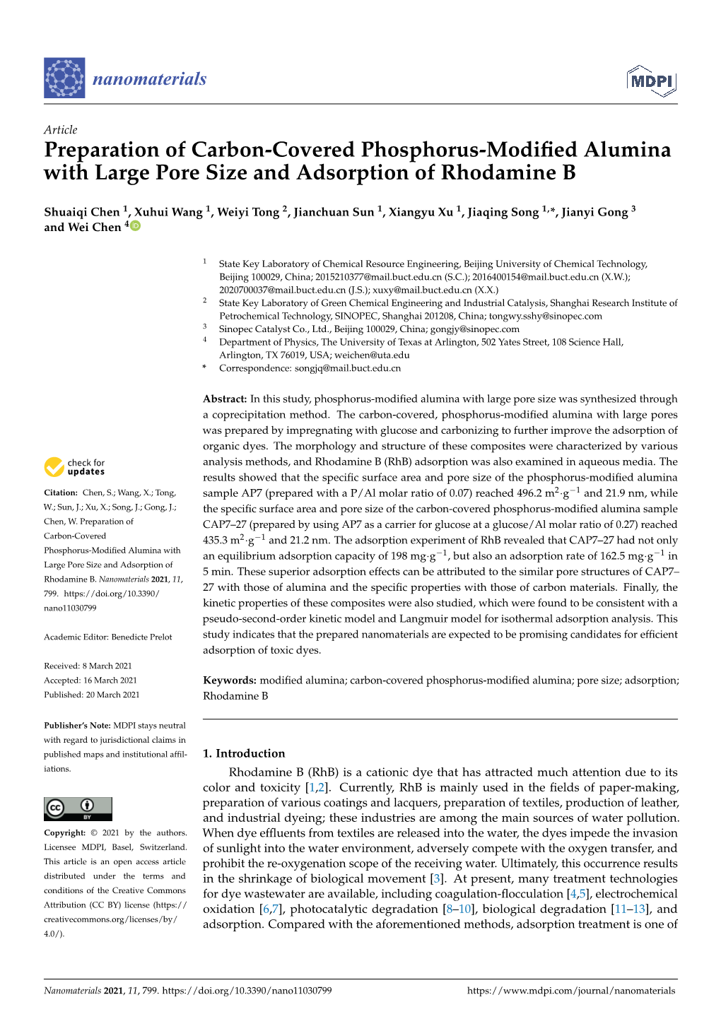 Preparation of Carbon-Covered Phosphorus-Modified Alumina With