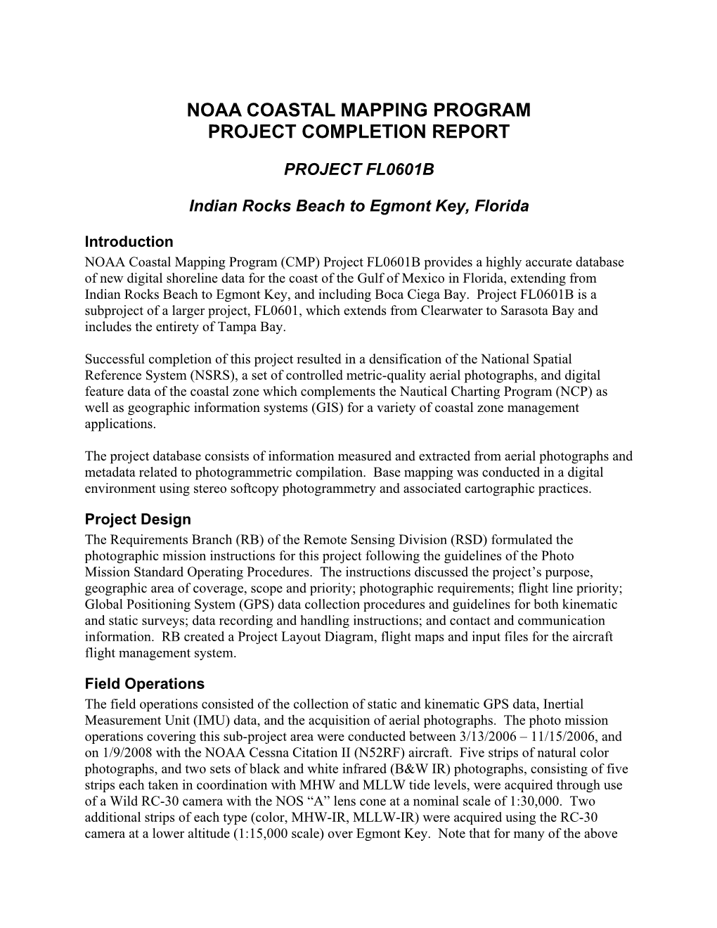 Noaa Coastal Mapping Program Project Completion Report