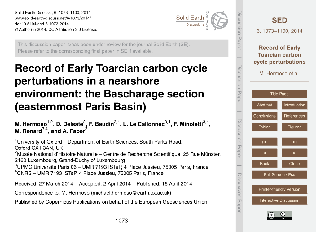 Record of Early Toarcian Carbon Cycle Perturbations