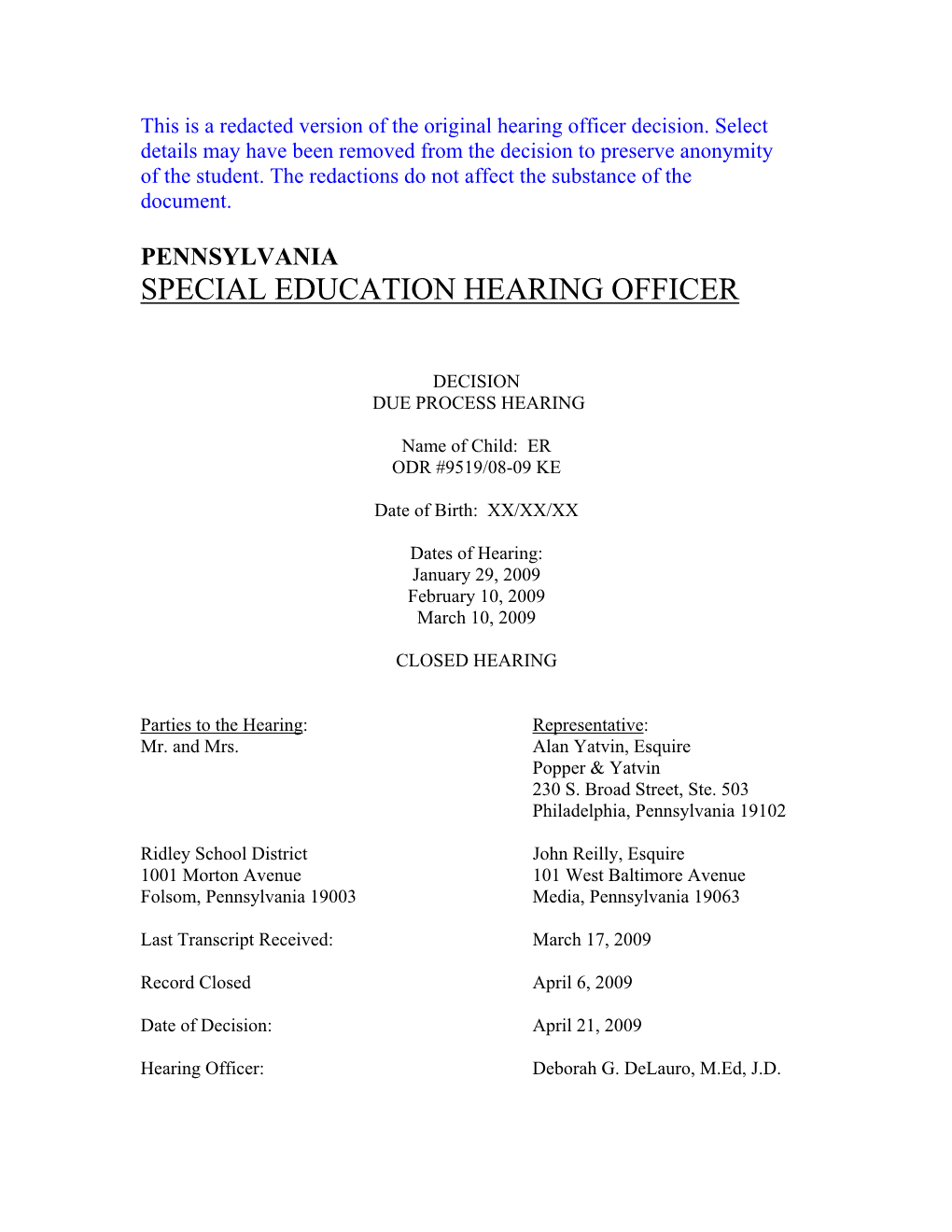 Special Education Hearing Officer