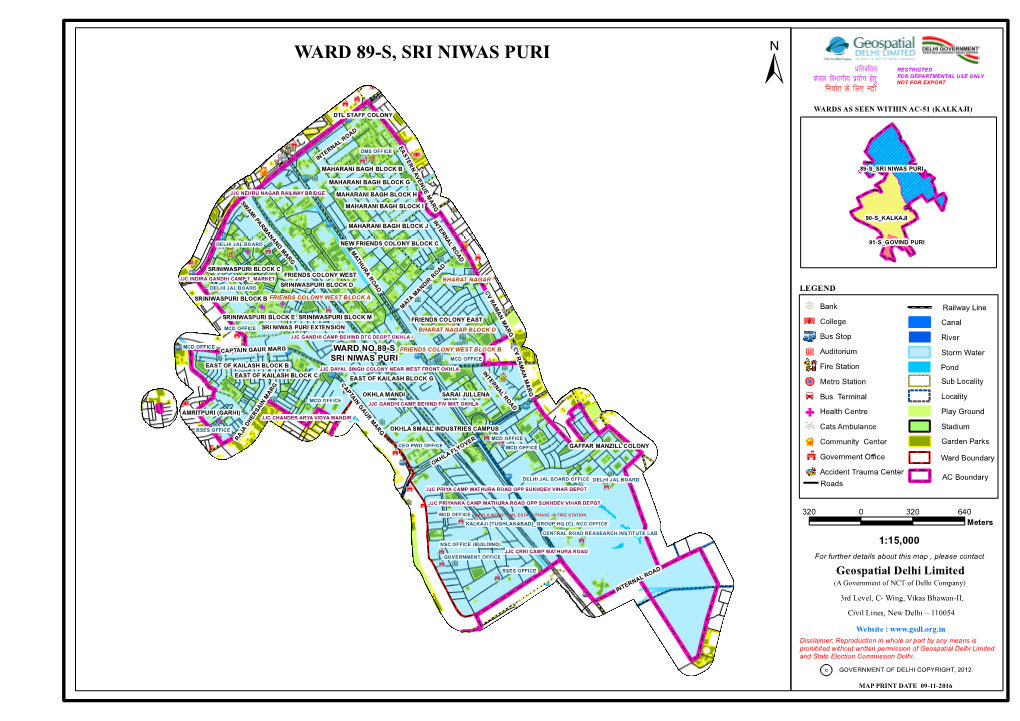 WARD 89-S, SRI NIWAS PURI Izfrcaf/Kr RESTRICTED Dsoy Fohkkxh; Á;®X Gsrq for DEPARTMENTAL USE ONLY ± Fu;Kzr Ds Fy, Ugha NOT for EXPORT