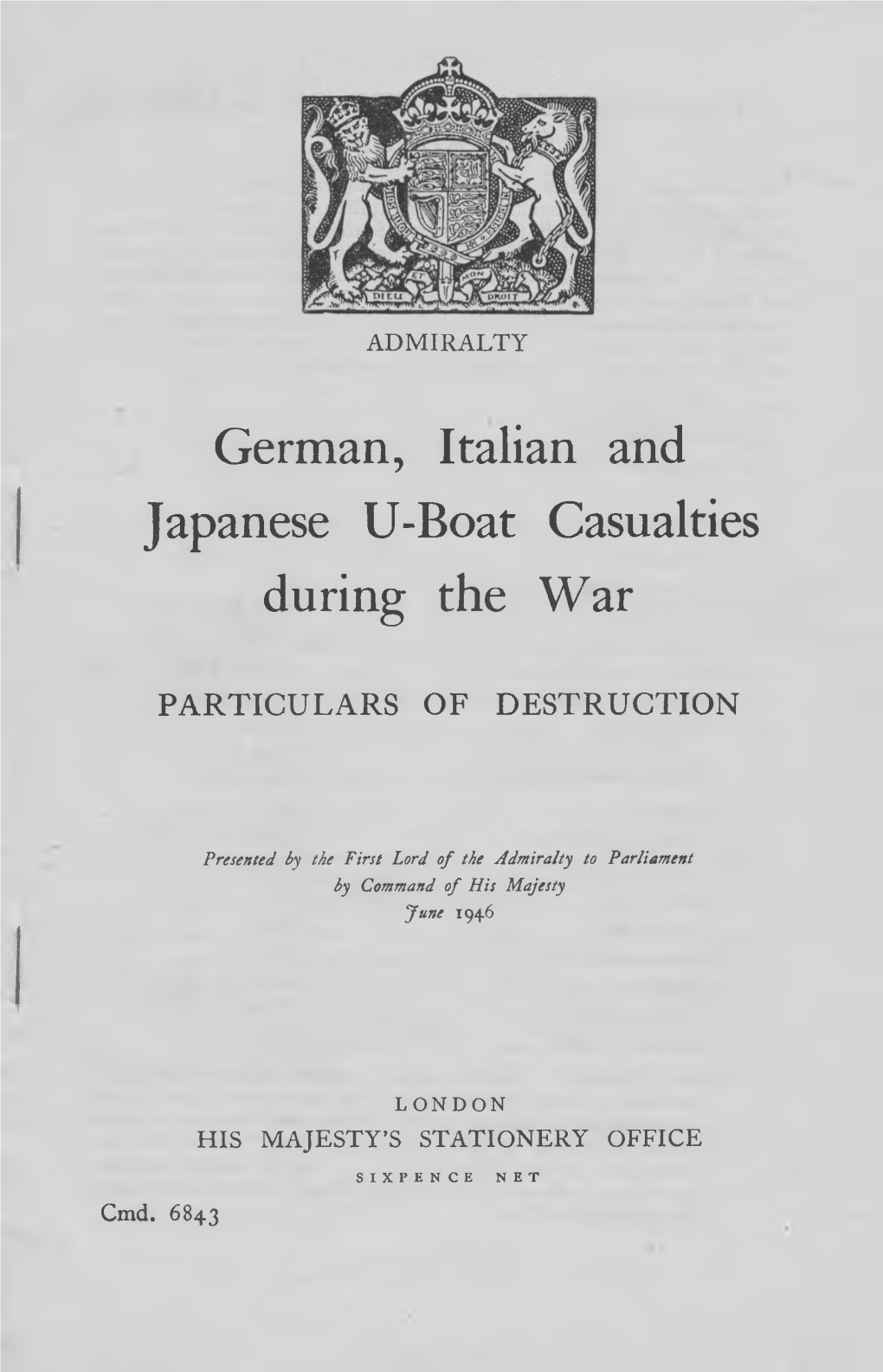 German, Italian and Japanese U-Boat Casualties During the War