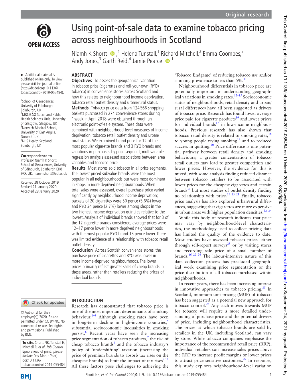 Using Point-Of-Sale Data to Examine Tobacco Pricing Across