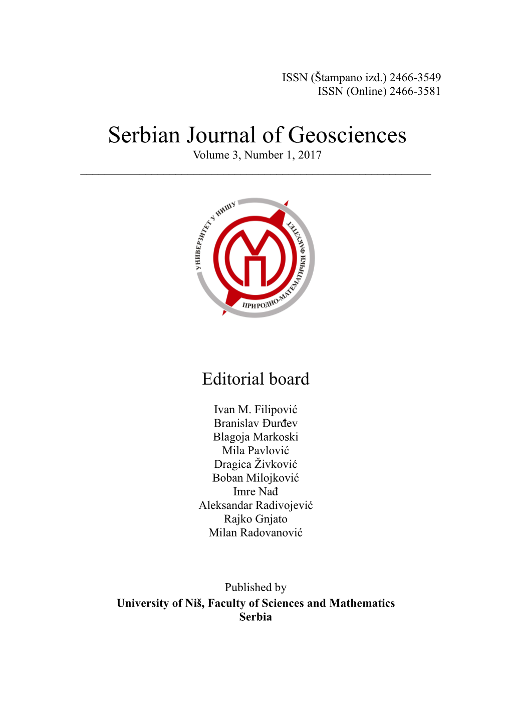 Serbian Journal of Geosciences Volume 3, Number 1, 2017 ______