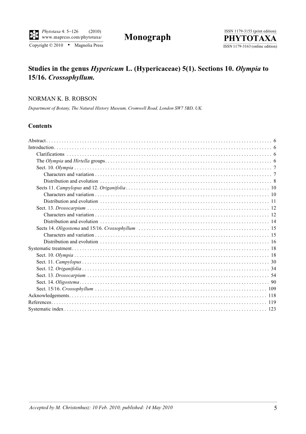 Phytotaxa 4: 5–126 (2010) Studies in the Genus Hypericum L