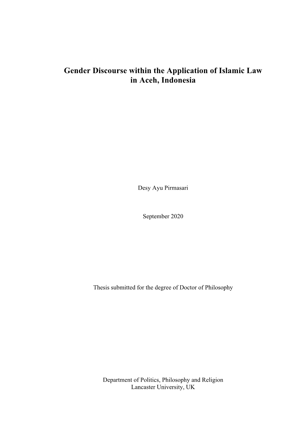 Gender Discourse Within the Application of Islamic Law in Aceh, Indonesia