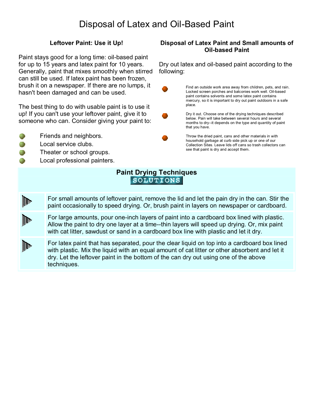 Disposal of Latex and Oil-Based Paint