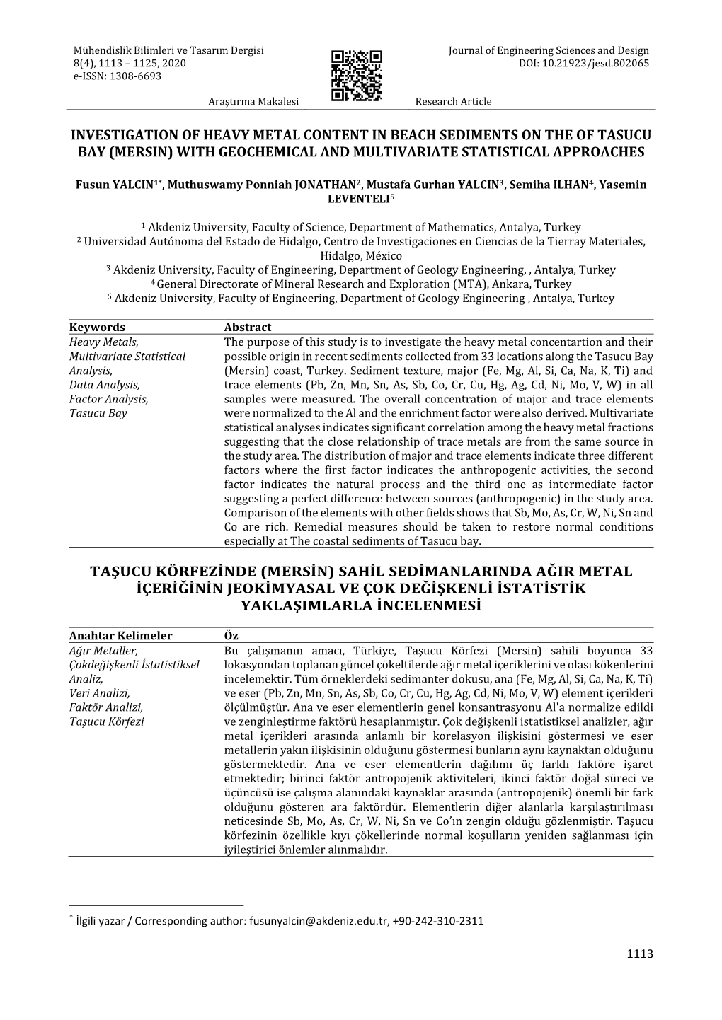 Mersin) with Geochemical and Multivariate Statistical Approaches