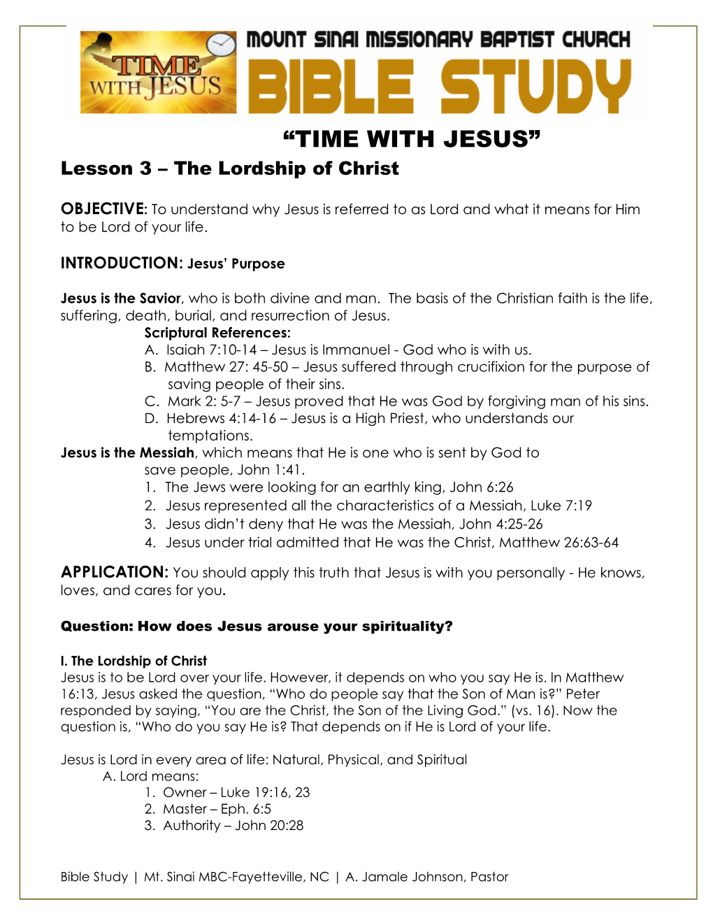 Lesson 3 – the Lordship of Christ