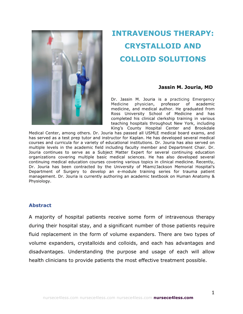 Intravenous Therapy: Crystalloid and Colloid