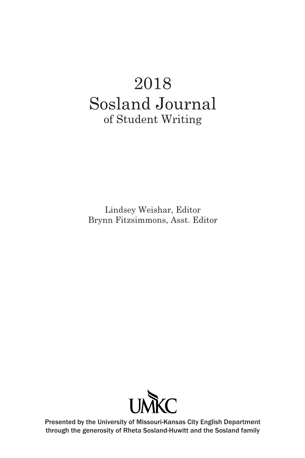 2018 Sosland Journal of Student Writing