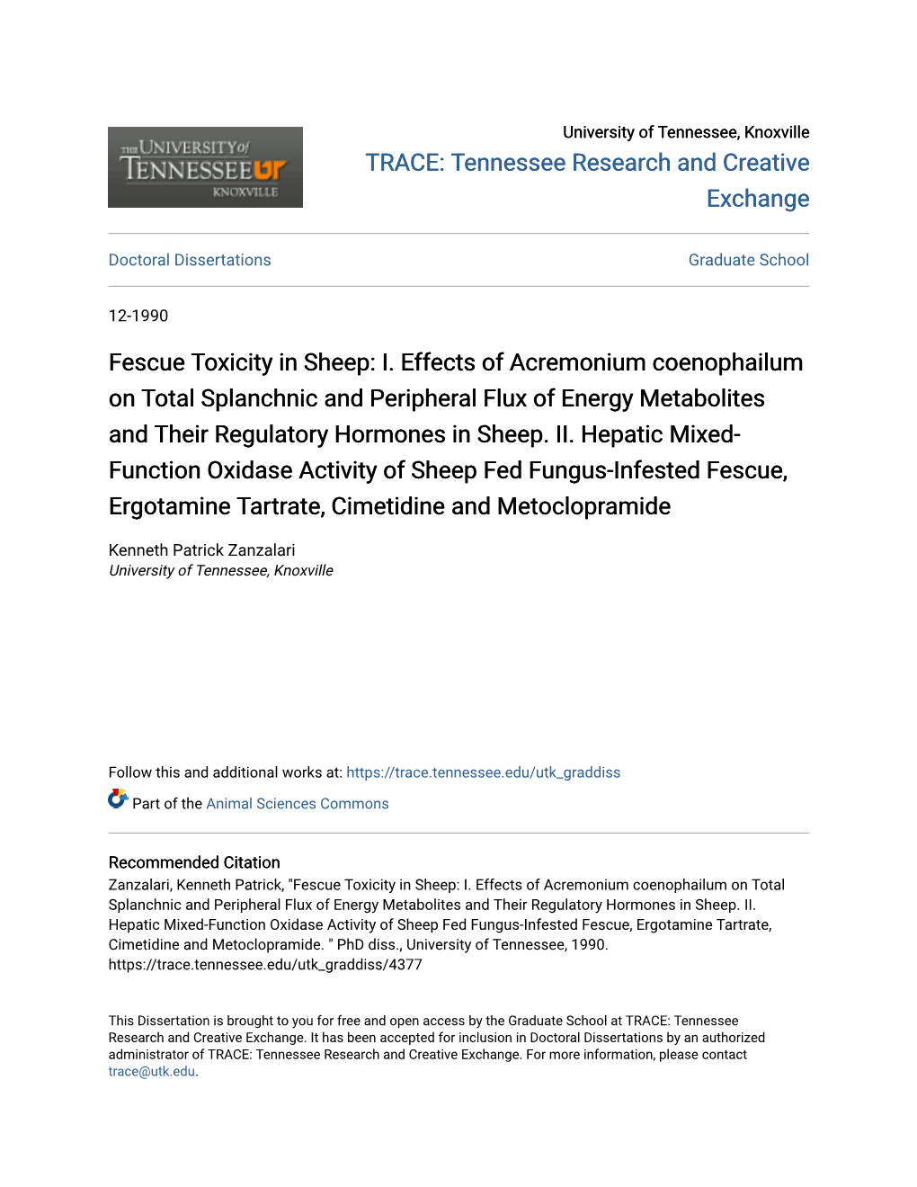 Fescue Toxicity in Sheep: I